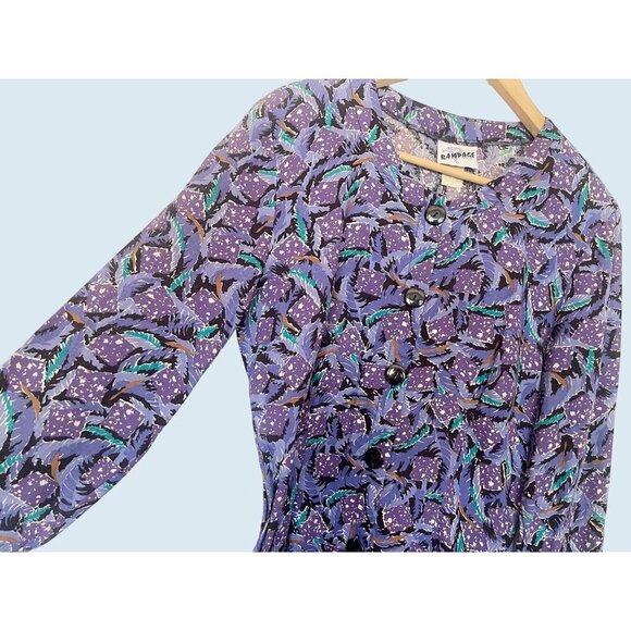 Vintage RAMPAGE 80s Purple Geometric Print Full Button Dress Sz Small - Picture 5 of 8